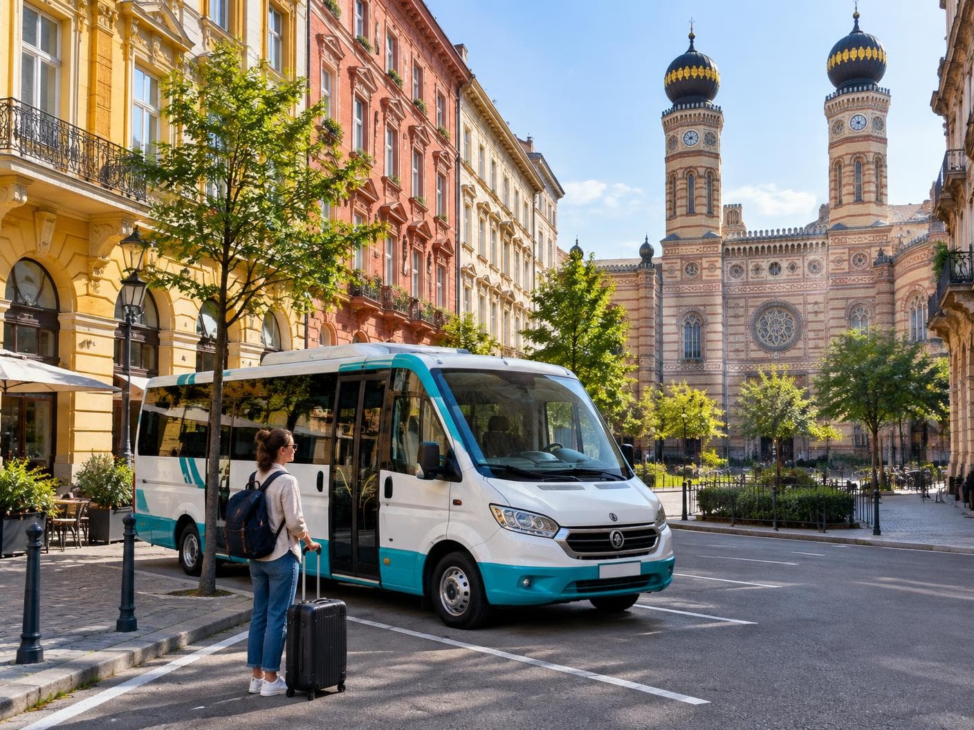 The city stop on Rumbach Sebestyén utca, where the airport bus picks up passengers